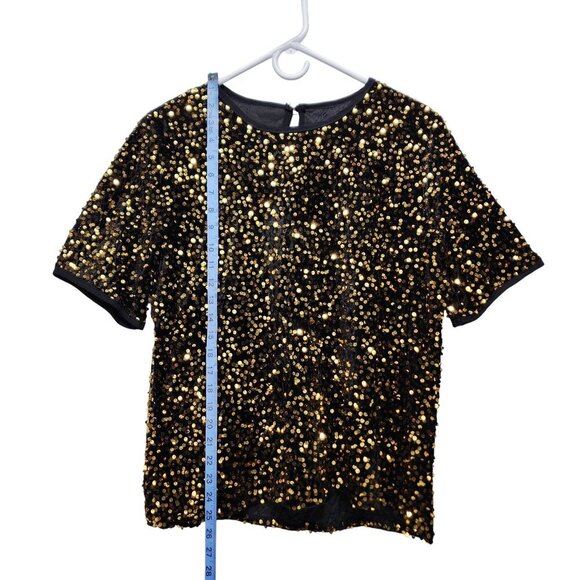 Gold Sequin Short Sleeve Top shirt Womens Size XL brown - Picture 3 of 6